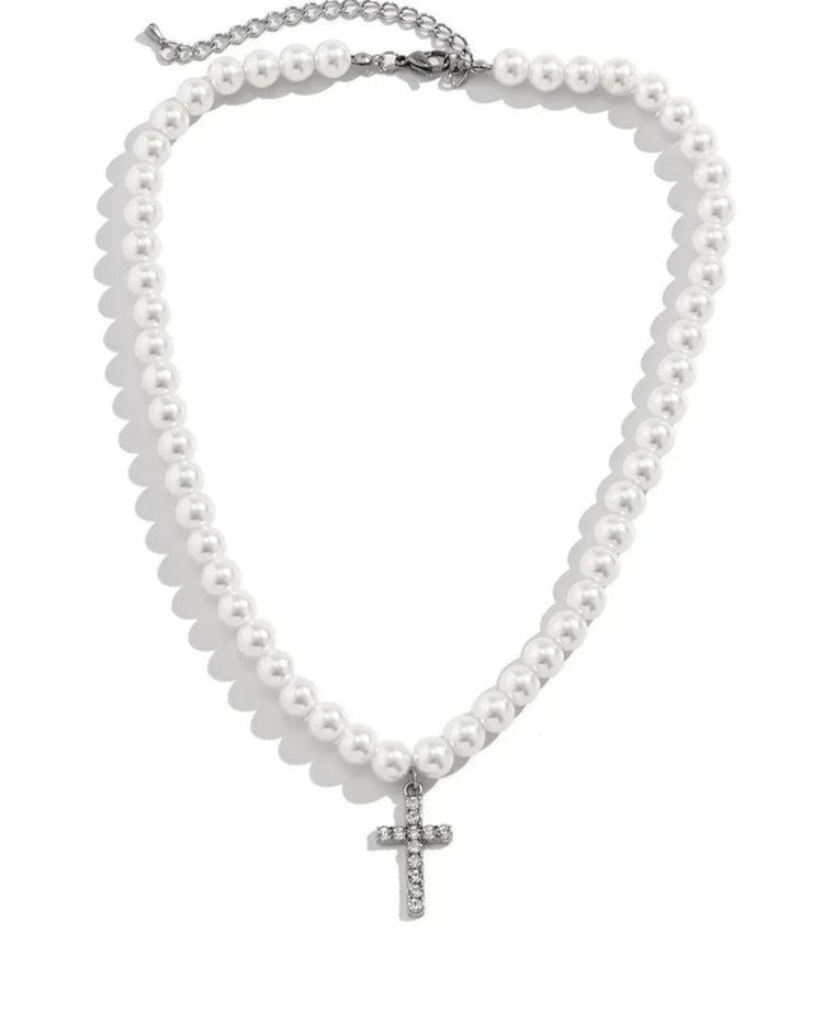 Iced Cross Pearl Pendant - GRVTYCLUB