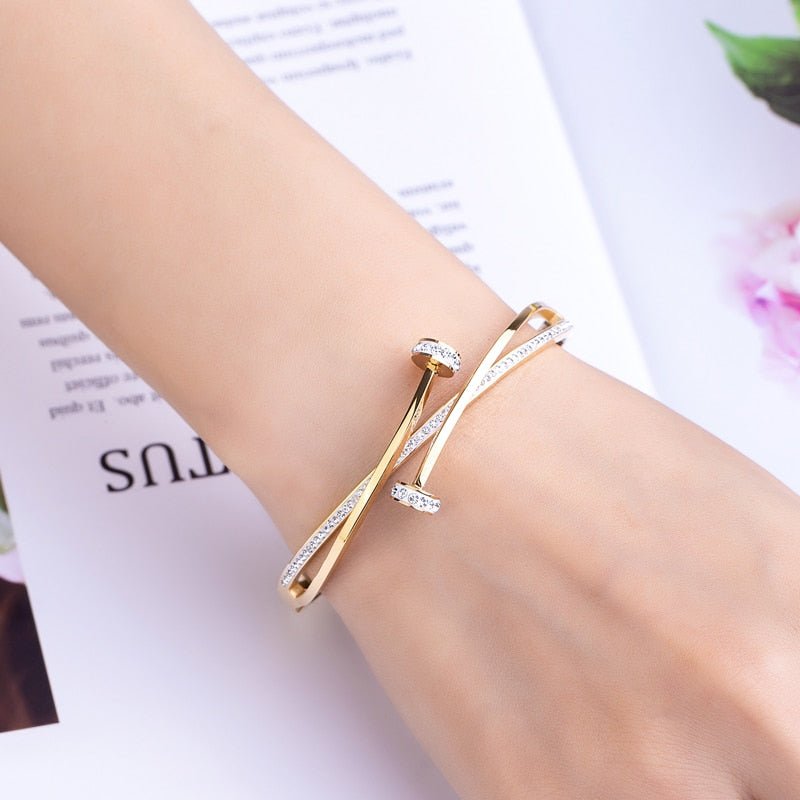 Double Crystal Cross Bangle - Gold/Silver/Rose - GRVTYCLUB