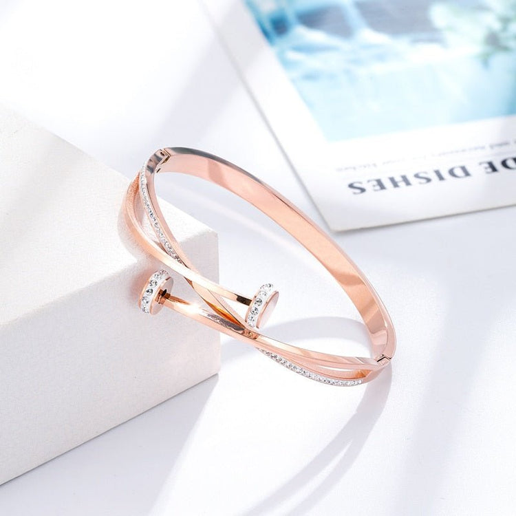 Double Crystal Cross Bangle - Gold/Silver/Rose - GRVTYCLUB