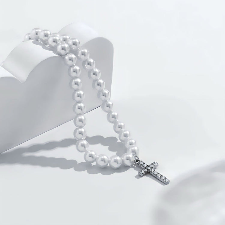 Iced Cross Pearl Pendant - GRVTYCLUB