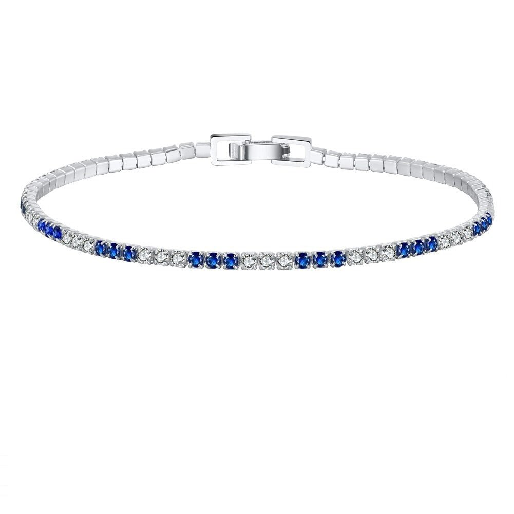 Iced Silver & Blue Gem Stone Tennis Bracelet - GRVTYCLUB