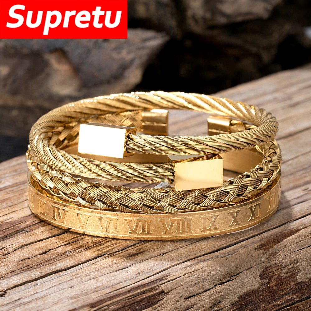 Roman Numeral Gold Stainless Steel 3 Piece - GRVTYCLUB