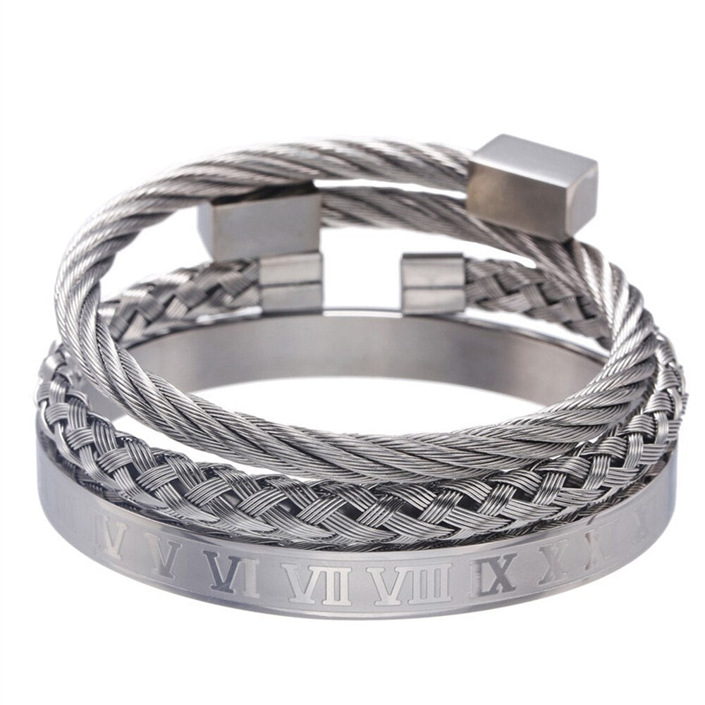 Roman Numeral Silver Stainless Steel 3 Piece - GRVTYCLUB