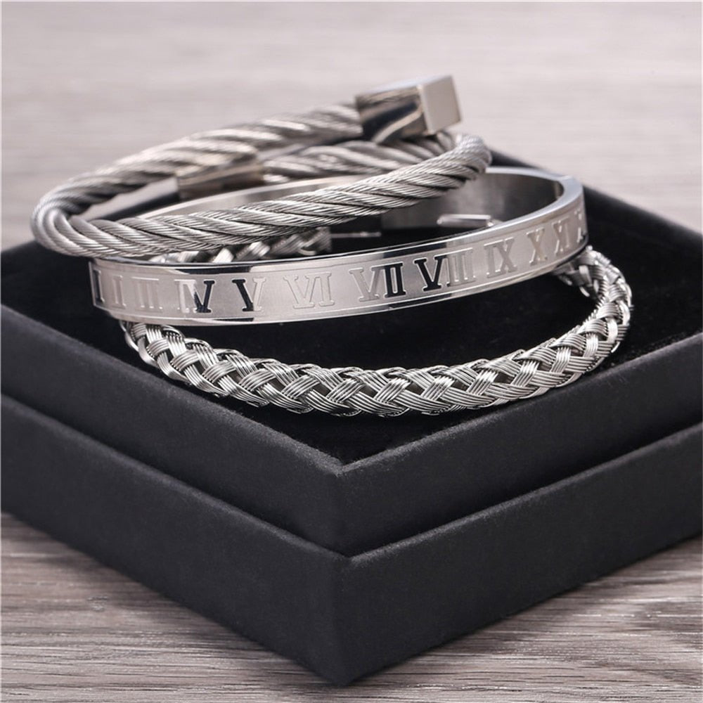 Roman Numeral Silver Stainless Steel 3 Piece - GRVTYCLUB